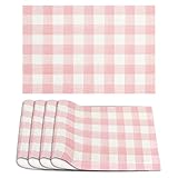 Linen Watercolor Pink White Buffalo Check Plaid Placemats Set of 4 Pink Gingham Table Mats Farmhouse