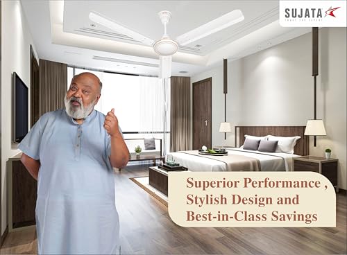 Image of Sujata Ceiling Fan | 3 Year Warranty | 100% Copper Winding, 1200mm | BEE 1 Star Rated Ceiling Fan for Living Room & Bedroom | Powerful Airflow, Energy Efficient, High Speed Performance (AL 450 White)