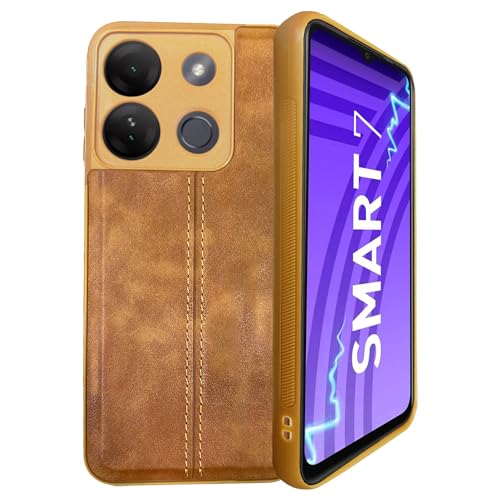 Image of A rtistque Premium Thread Leather Back Cover Case for Infinix Smart 7 | Drop Protection | Smooth Grip | Raised Camera Edges | Infinix Smart 7 Back Cover - Brown