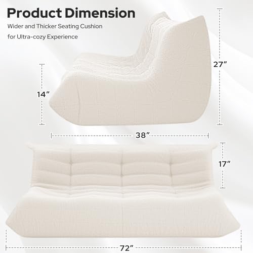 Image of Bean Bag Chairs Fireside Lazy Floor Sofa,3 Seater,Beige | Soft Teddy Fleece 3 Seater Sofa with High-Resilience Foam Filling,Beanbag for Living Room, Bedroom, Office
