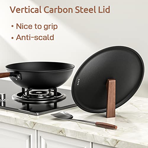 Todlabe Nonstick Wok, 13-Inch Carbon Steel Wok Pan With Lid Woks & Stir-Fry Pans No Chemical Coated Wok With Spatula Flat Bottom Cookware Chinese Wok For Induction, Electric, Gas, Halogen, All Stoves #TOP4