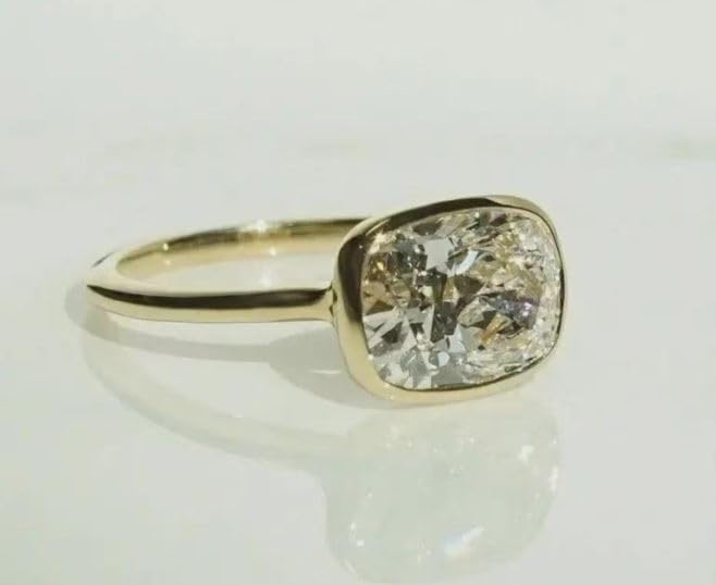 2.5CT Elongated Cushion Cut East West Bezel Set Ring, 14K Gold Plated Ring Cushion Cut East West Solitaire Ring, Minimalist Modern Engagement Ring,Gifted For Her,Size 3-12.2