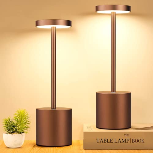 Cordless Table Lamps For Bedrooms Set Of 2, 5000Mah Rechargeable Battery Operated Small Table Lamp With Stepless Dimming, Metal Led Desk Lamp For Indoor, Outdoor, Restaurant, Living Room (Coffee) #TOP18