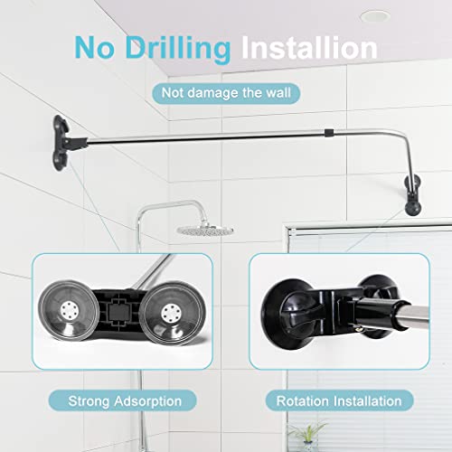 Hershii Curved Shower Curtain Rod L-Shaped Corner Bathroom Curtains Hanger Pole Decorative Extendable Bathtub Metal Showers Rail Bar, Wall Mounted Or Suction Cups Install - Black #TOP3