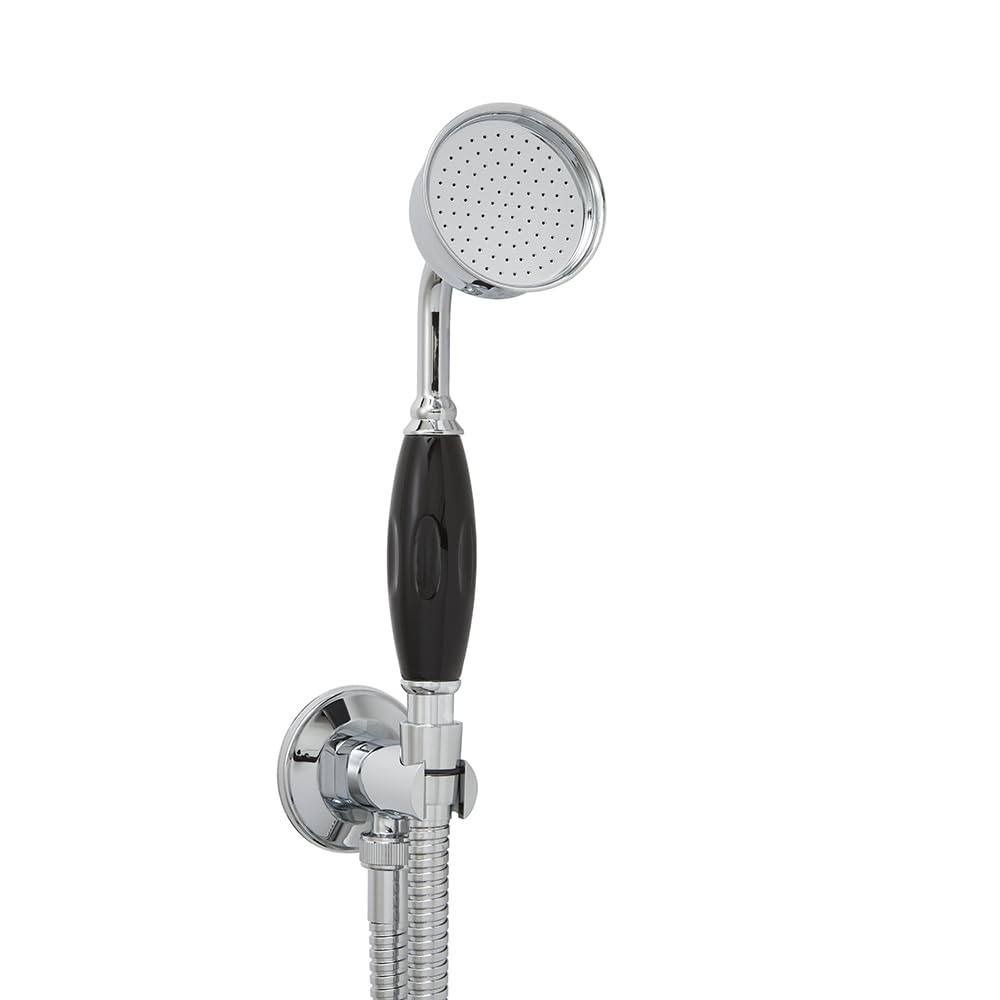 Milano Chrome & Black Elizabeth Telephone Style Hand Shower Handset Outlet Elbow Bracket - Chrome Black