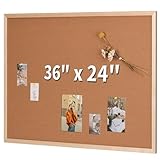 Starhali Cork Bulletin Board, 36'' X 24'', Wooden Framed Corkboard, Notice Board for Home, School and Office