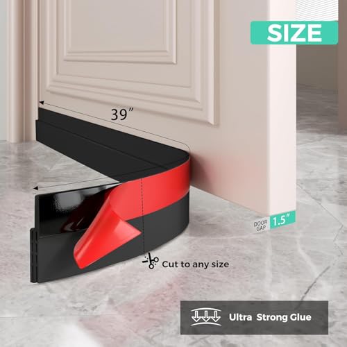 Image of Silicone Door Bottom Seal 39 Inch Gap Filler Strip, Draft Stopper, AC Air Blocker, Door Sealing Strip, Dust Stopper, Insect & Cockroach Guard, Waterproof Door Sealer (Black, 39 Inch Pack 1)