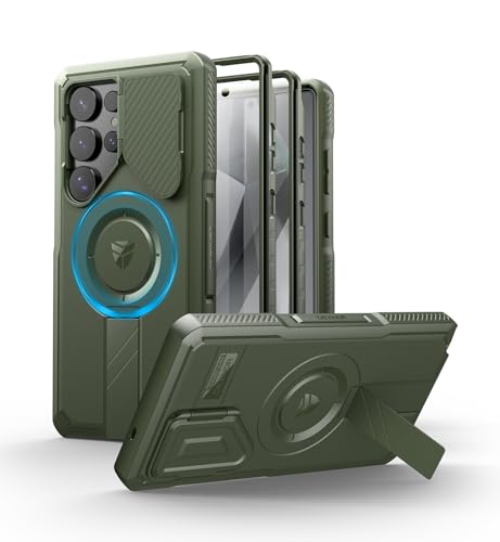 Image of Dexnor for Samsung Galaxy S25 Ultra Case with Camera Cover & Adjustable Kickstand & Built-in Screen Protector, Magnetic Rugged Shockproof Bumper Cases Heavy-Duty Protective Cover (2025),Army Green