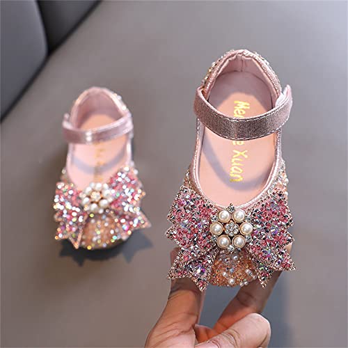 IWIHMIV Girls Mary Jane Dress Shoes Ballet Flat with Bow Pearl Rhinestones Shining Baby Girls Shoes3