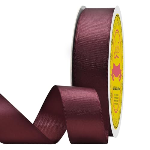 Image of Double Face Burgundy Satin Ribbon 7 /8 inch X 25 Yards Polyester Burgundy Ribbon for Gift Wrapping Very Suitable for Weddings Party Hair Bow Invitation Decorations and More
