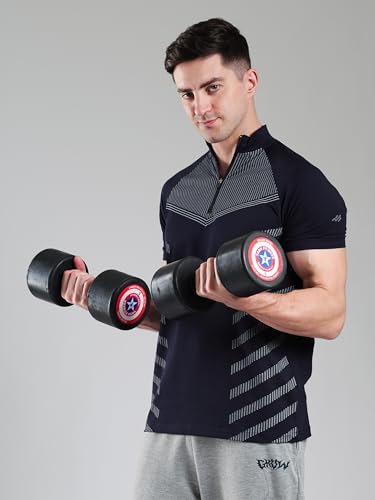 Image of GROW Stylish Aeroflex Zip T Shirt for Men Workout | Cotton and Spandex Quarter Zip Back Printed Collar T-Shirts for Men Half Sleeves