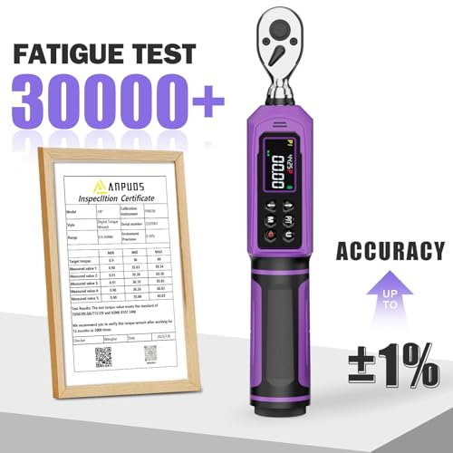 Image of ANPUDS Digital Torque Wrench, ±1% Accuracy, 0.66-44.25 Ft-lb | 3 /8 Drive Dual Direction Ratchet Electric Torque Wrench, Vibration /Buzzer /LED Flash Alert, for Bike Motorcycle & Automotive