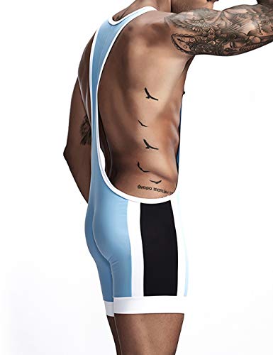 Gymskop Herren Wrestling Singuletts Athletic Supporters Slim Fit Sport Bodysuit Einteilige ärmellose Active Wrestling Trikot Gewichtheben Jumpsuits Hellblau L