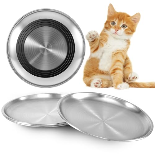 Alaoo 4 Pezzi ciotole piatte per gatti in acciaio inox, 17 cm, Ciotola di Cibo per Gatti Poco Profondi, ciotola per gatti e gatti, a prova di caduta, Adatto per bere e mangiare