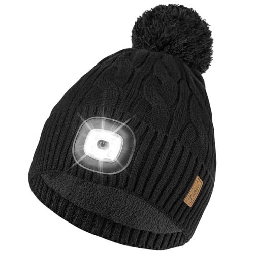 Etsfmoa Mütze mit LED Licht,Hut mit warmem Futter,Type-C...