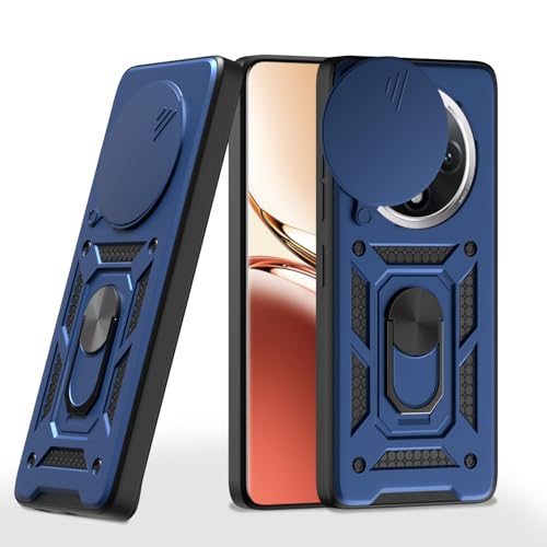 Image of Pikkme Back Cover for Oppo F27 Pro Plus 5G | 360 Protection Case | Sliding Camera Shield Cover & Ring Holder Stand D10 Tough Armor Bumper Case (Blue)