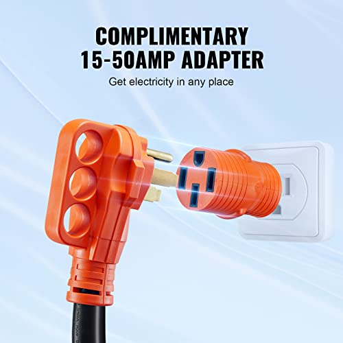 VEVOR 50 ft RV Extension Cord, 50 Amp, Heavy Duty STW RV Power Cord, NEMA 14-50R Female NEMA 14-50P Male Plug, with LED Indicator Handle 15A Adapter, for RVs, trams, generators, Campers, ETL Listed by VEVOR - Image 5