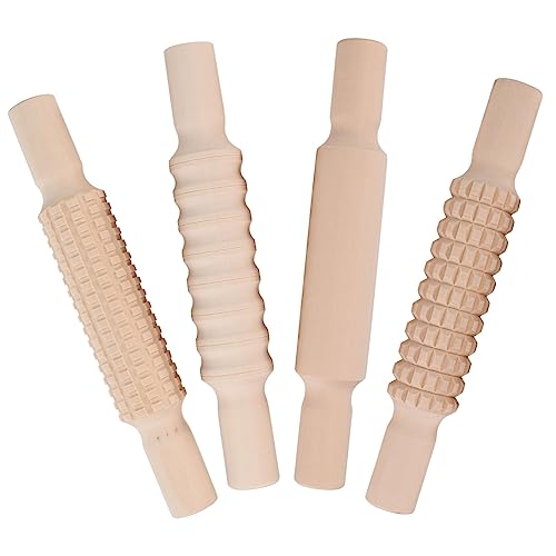 FUNOMOCYA 4pcs Creative Embossing Stick Pastry Roller Rolling Pins for Cake Making Early Education Toys Safe Healthy