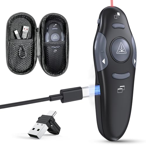 Presentation Clicker with Case Storage: PowerPoint Wireless Presenter Remote USB Type C Rechargeable