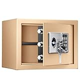 Tresor Feuerfester wasserdichter Safe für Papiere, tragbare kleine Stahltresore für Mädchen, Jungen, Kinder, Zahlenschloss und Schlüssel, 25 cm hoch (Color : Gold)