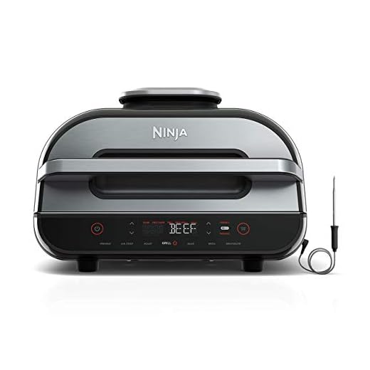 Ninja FG551/BG550 Foodi Smart XL 6-in-1 Indoor Grill with 4-Quart Air Fryer Roast Bake Dehydrate Broil and Leave-in Thermometer, with Extra Large Capacity, and a stainless steel Finish (Renewed),