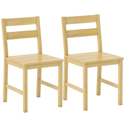 HOMCOM Lot de 2 chaises de Salle à Manger en Bambou, chaises de Cuisine sans accoudoirs avec Assise à Lattes et Dossier incurvé, pour Salon, Maison, Effet...