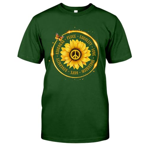 Kindness Peace Equality Love Inclusion Hope Diversity Sunflower and Butterfly Black T-Shirt