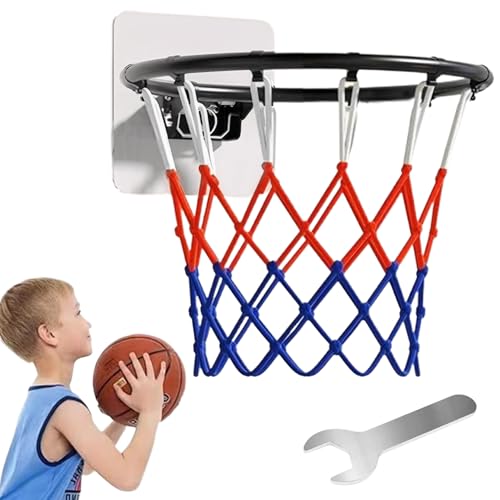 KDAMGOQE Basketball Rim Replacement, 14 Inch Basketball Rim with All Weather Net, Foldable Basketball Hoop Replacement Rim, Basketball Hoop with Sticker for Wall Door Mounted,Basketball Rim
