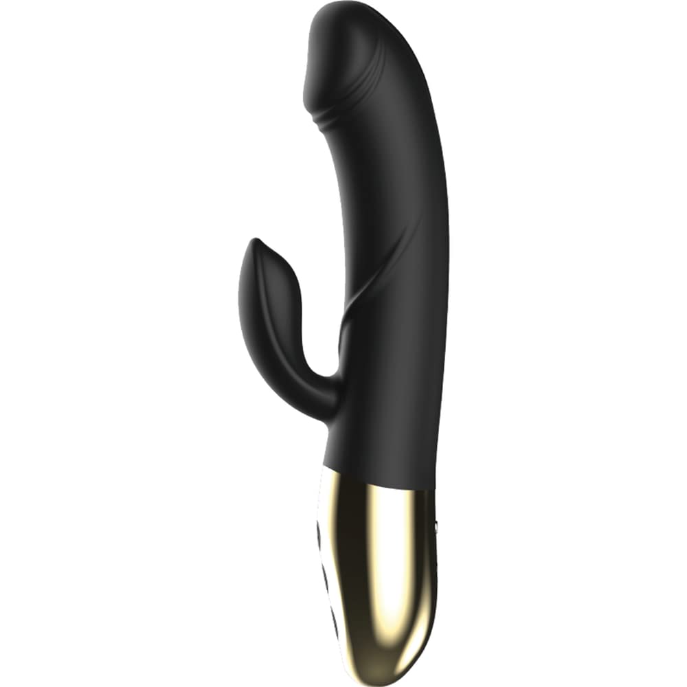 VIBRATORE FEMMINILE IN SILICONE NERO CON STIMOLATORE CLITORIDE RABBIT USB
