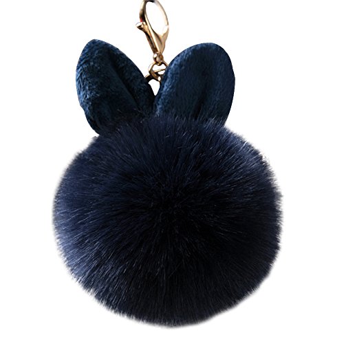 Preisvergleich Produktbild MSYOU Schlüsselanhänger, süßes Plüsch-Hasenohren, Haarball, Schlüsselanhänger, Handtasche, Geldbörse, Anhänger für Damen und Mädchen, Navy, 8 cm