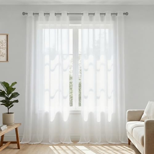 Mrs.Naturall White Sheer Curtains 108 Inches Long for Living Room, 9FT Ceiling Grommet Extra Long Window Treatment Drapes for Bedroom 52x108 Inch Length 2 Panels Set