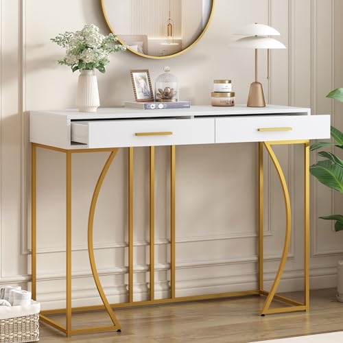 Mesa auxiliar de sofá de 120 cm con 2 cajones para entrada y salón 3