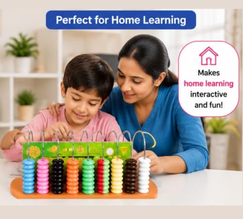 Image of BKDT Marketing Educational Abacus Learning Tool Early Math Skills for Kids to Learn to Count, Add & Subtract with Colourful Beads - Mathematics Tool kit -Abacus Toys for Kids