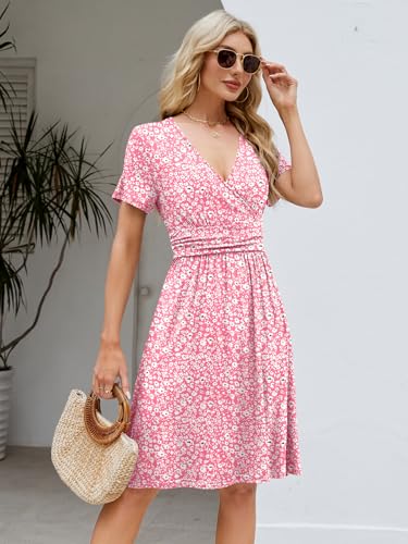 Image of Naggoo Womens Summer Dresses for Women 2026 Spring Floral Sundress Short Sleeve V Neck Wrap Dress with Pockets