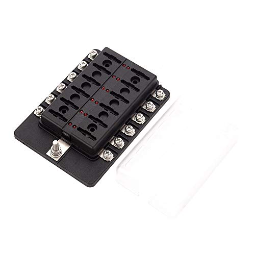 Caixa de Fusiveis,ERYUE 12 Way Blade Fuse Box Holder Fuse Blocks com LED vermelho Indicator 10Pcs Fu