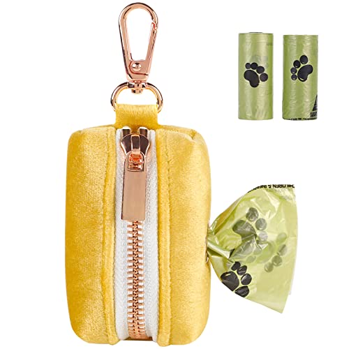 Image of ARING PET Dog Poop Bag Holder, Velvet Doggy Waste Bag Dispenser Attach to Any Leashes, Portable Washable Pet Waste Pouch Dispenser with Metal Zipper