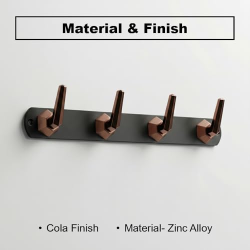 Image of Modern Design Cloth Hanger for Wall /4 Hook Dress Hanger for Door Mount /Bathroom Hooks for Hanging (Black & Cola Finish) Pack of 3-| 3 Years Warranty |