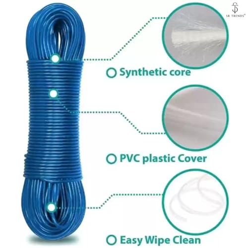 Image of Clothesline Rope, PVC Coated Steel, Multipurpose Indoor /Outdoor Use (Pack of 5 Ropes, 20 Meter)
