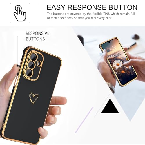 Image of GUAGUA Compatible with Samsung Galaxy A17 5G Case 6.7 Inch Slim Soft TPU Cover with Cute Heart Pattern for Women Girls Men Luxury Electroplated Shockproof Protective Case for Samsung A17 5G, Black