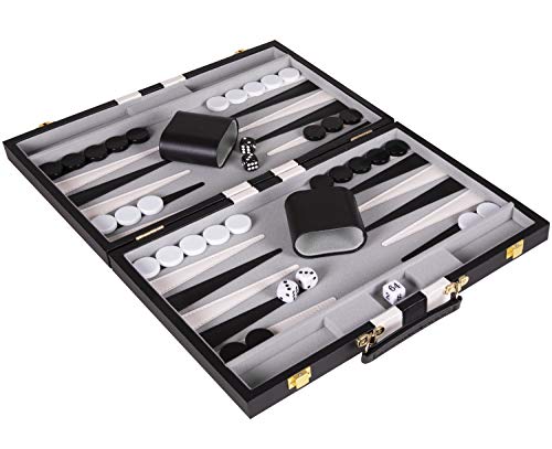 Crazy Games Backgammon Set - Classic Black Medium 15 Inch Backgammon Sets for Adults Board Game with Premium Leather… - Image 4