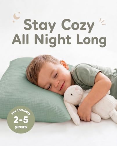 Image of Toddler Pillowcases for 14 inchx20 inch Pillow 2 Pack, Muslin Small Toddler Baby Kids Travel Pillow Covers for Boys Girls with Envelope Closure (Beige & Sage, 14 x 20 Inch)