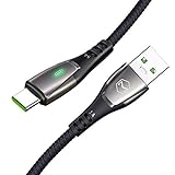 [Type-C] Mcdodo Power Off/On Smart Auto Disconnect LED 5A USB C Charging Data Cable Nylon Braided Fast Charge Compatible with Phone 15 Samsung Galaxy S22/S21/S20 Ultra, Note 20/10 More