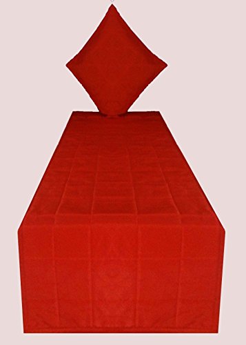 Quilted Bed Runner - Red Bed Scarf Long Side Runner Throw King/Queen/Twin Size With Decorative Cushion Cover Polyester 20" Wide X 102" Long (50 Cm X 300 Cm) #TOP1