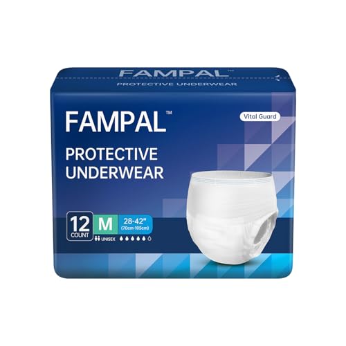 FAMPAL Vital Guard Adult Incontinence Pants for Men and Women, Disposable Pull-Up, Odor Control, Overnight Protection, Unisex, Medium, 12 Count