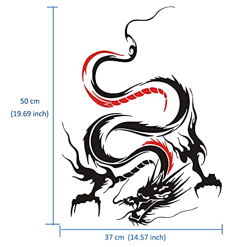 Image of Dragon Graphic Car Hood Sticker Self-Adhesive Vinyl Graphics Decals 19.69'' x 14.57'', Black with Red