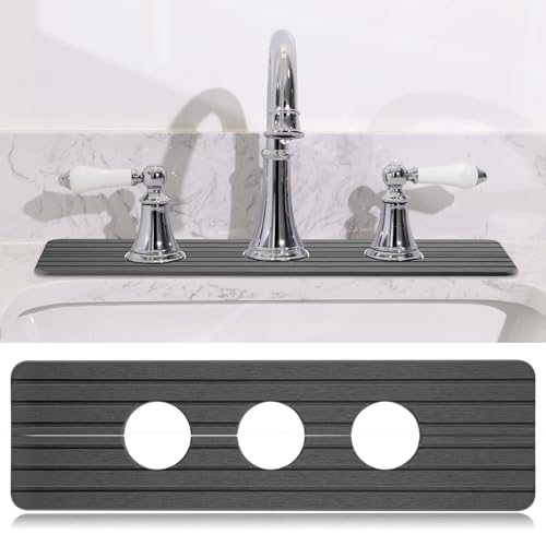 Teenyyou 3 Hole Gray Faucet Mat for Kitchen Sink Bathroom 15.94