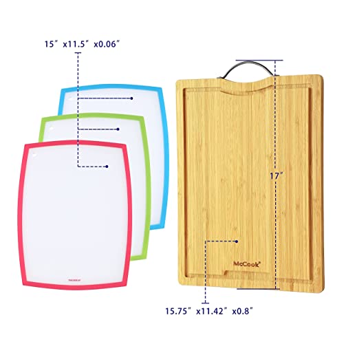 Mc27 Stainless Steel Knife Block Sets With Built-In Sharpener + Mcw11 Bamboo Cutting Boards Set Of 4 (Large, 17”11.4”0.8”) #TOP5