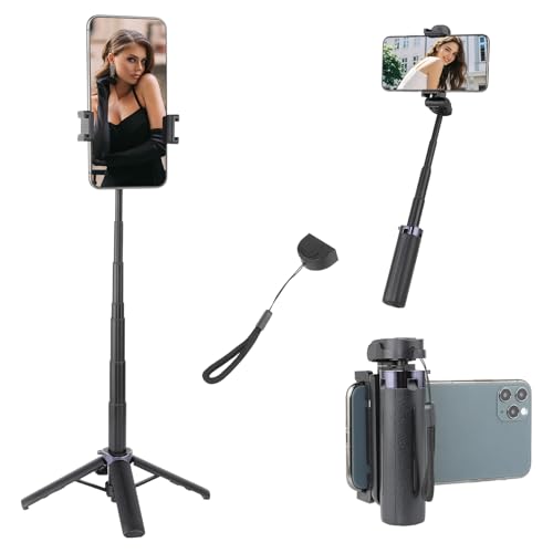 UTEBIT Palo Selfie Trípode 4 en 1 Mini Trípode para Móvil Extensible con Inalámbrico Control Remoto Selfie Stick Móvil Compatible con iPhone 16 15 14 Plus Pro MAX, para Samsung y Android Smartphones