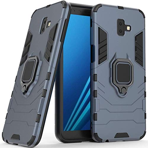 Compatible with Galaxy J6+ (2018) Case, Metal Ring Grip Kickstand Shockproof Hard Bumper (Works with Magnetic Car Mount) Dual Layer Rugged Cover for Samsung Galaxy J6 Plus (Navy Blue)