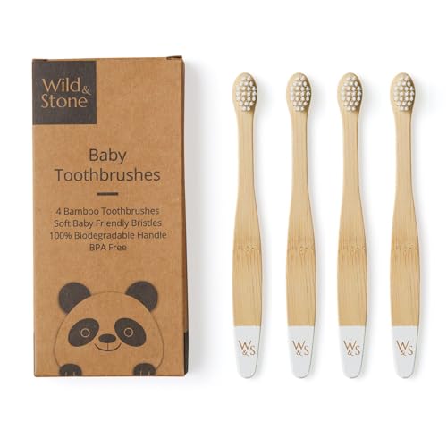 Image of Wild & Stone Organic Baby Bamboo Toothbrushes | 4 Pack | Soft Bristles | 100% Compostable Handle | BPA Free | Vegan Baby Toothbrushes (White)